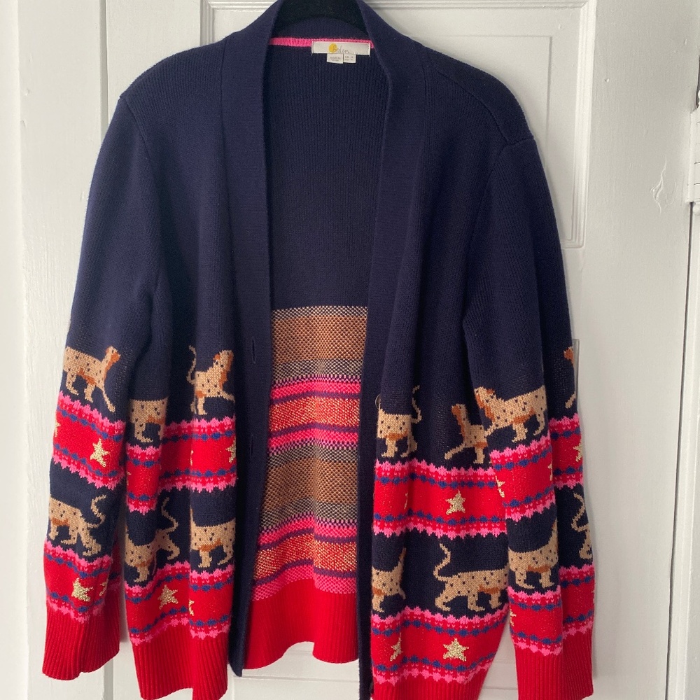 Boden Fair Isle Boyfriend Cardigan with tigers